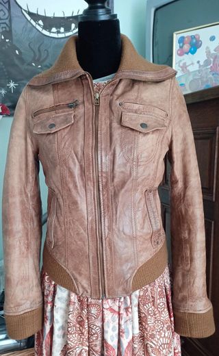Chaqueta de cuero marrón claro - camel