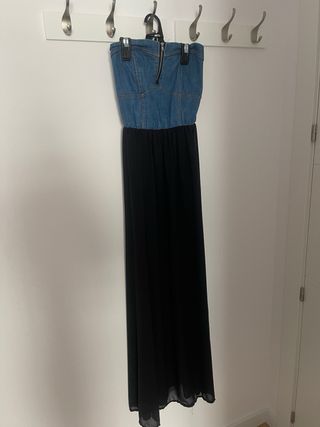 Vestido largo top tejano y falda tul negra