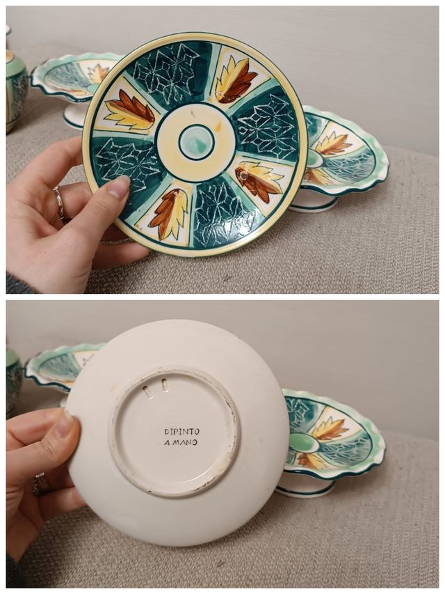 Lotto 5 pezzi porcellane dipinte a mano