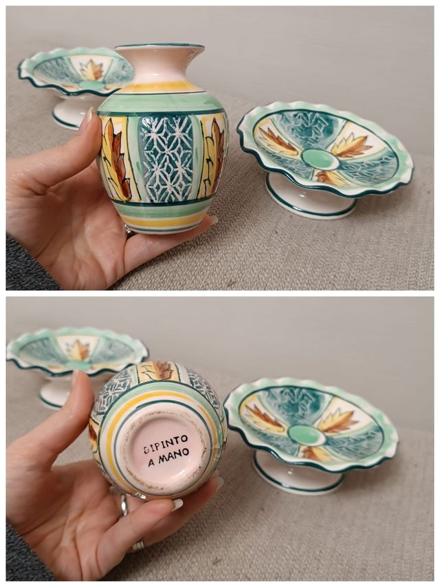 Lotto 5 pezzi porcellane dipinte a mano