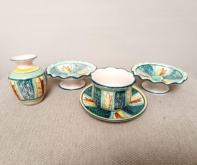 Lotto 5 pezzi porcellane dipinte a mano