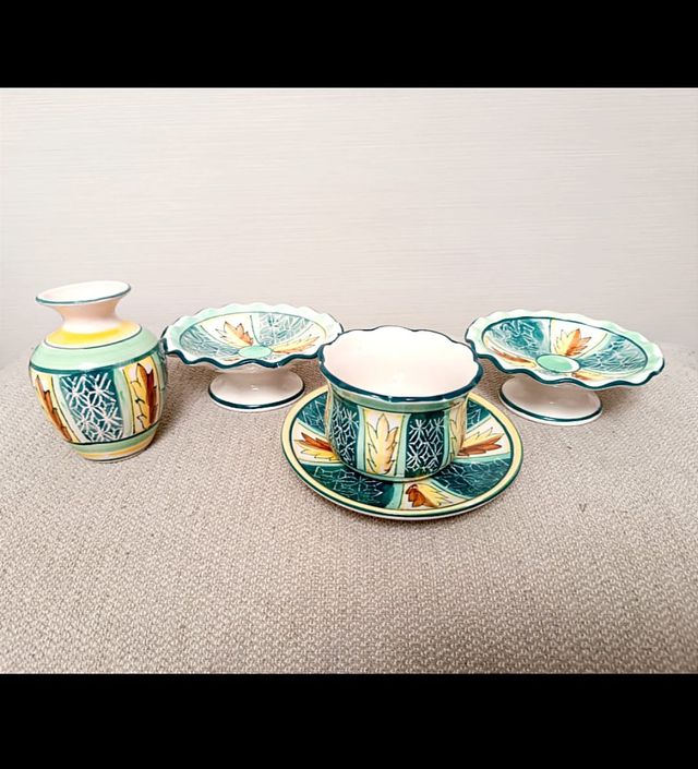 Lotto 5 pezzi porcellane dipinte a mano