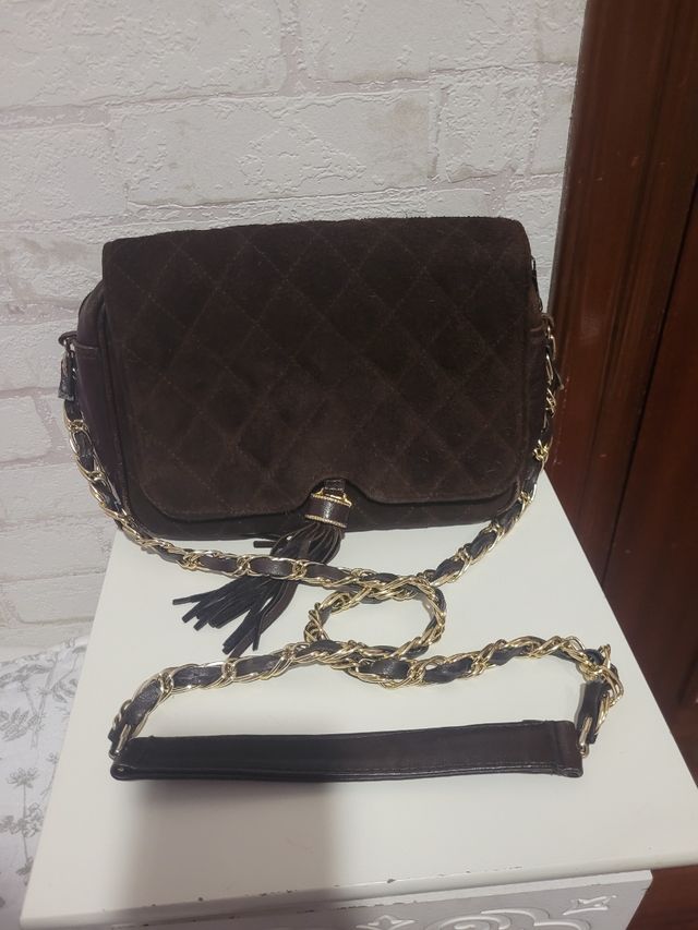 Bolso marrón oscuro ante y piel