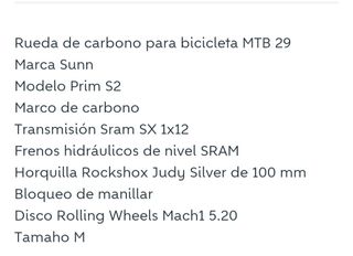 Bicicleta carbono MTB 29" talla M