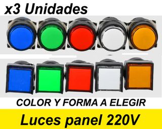 3x Luz piloto LED D=15 mm, 220V, colores a elegir