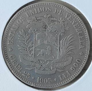 Difícil 5 bolívares de 1905 Venezuela