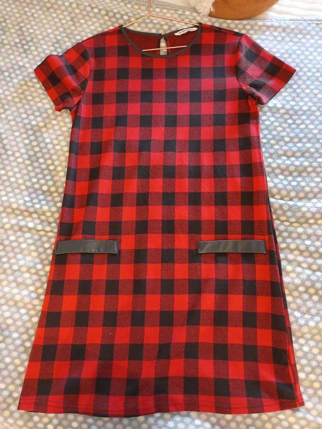 Vestido cuadros rojo y negro