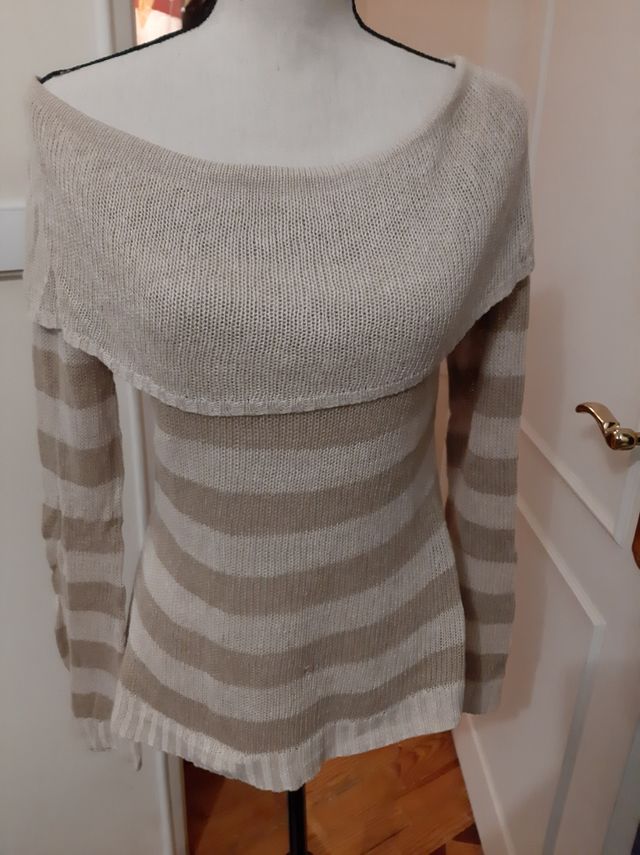 Camisola às riscas bege Bershka