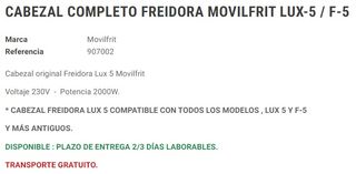 FREIDORA MOVILFRIT LUX-5 / F-5 (Cabezal)