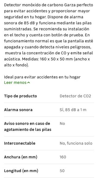 Detector NUEVO monóxido carbono