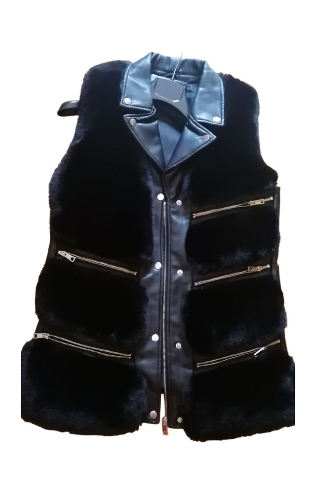 Giubbino donna senza maniche simil pelle completo