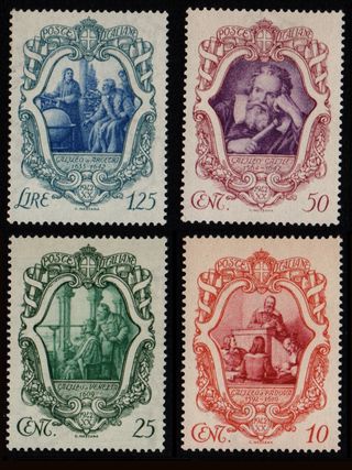 Francobolli 1942, anniv. morte di Galileo, 4 pz
