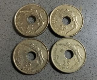 4 monedas de 25 pesetas Barcelona 92
