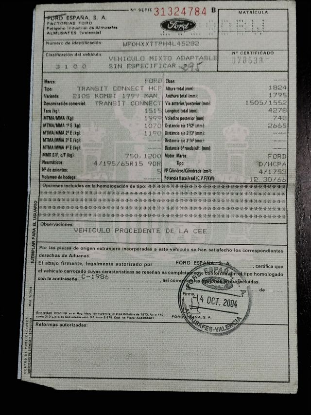 Ford torneo Connect Calentadores gasoil