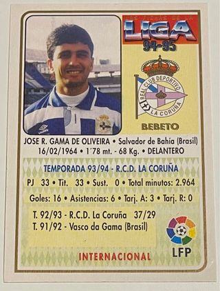 Cromo Bebeto Deportivo Coruña Mundicromo 94-95