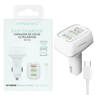 Cargador 30W Coche Triple Salida USB 3.0 Cable Tip