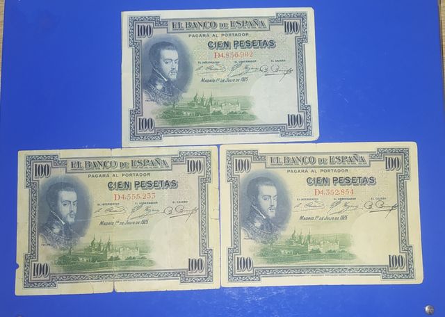 Lotto di 3 banconote da 100 Pesetas del 1925