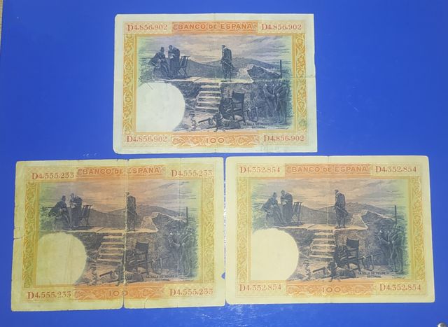 Lotto di 3 banconote da 100 Pesetas del 1925