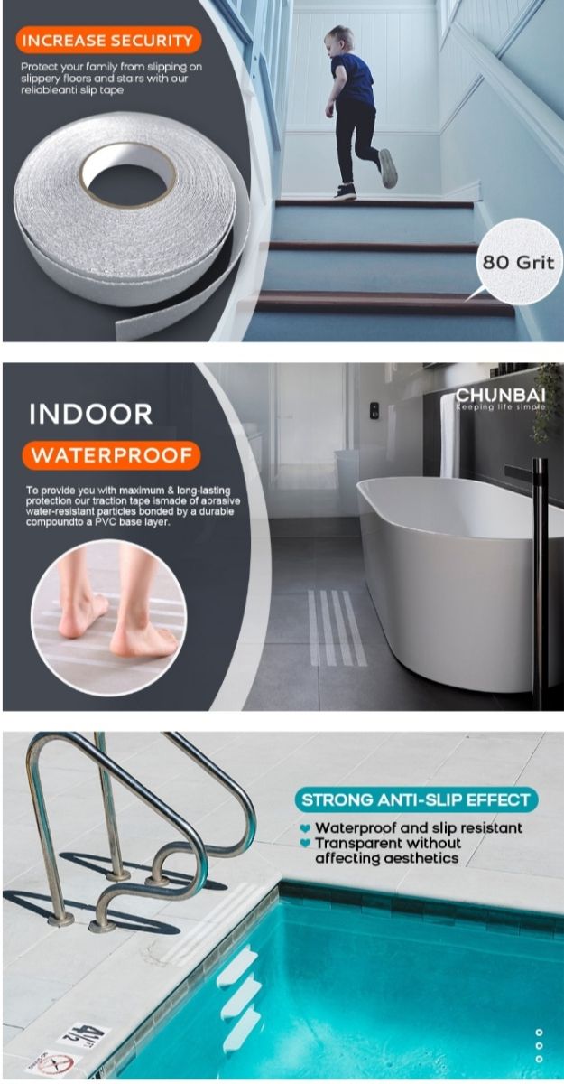 3 ROTOLI DI NASTRO ANTISCIVOLO 50 MM X 10 MT