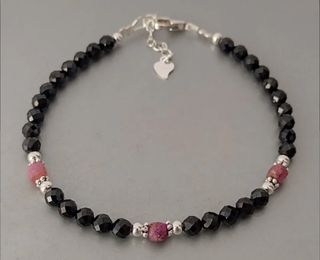 Pulsera, plata ley, espinela y rubi