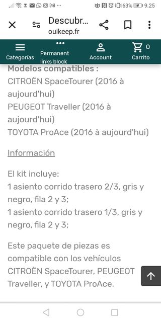 Asientos furgo peugeot traveller compact deslizant