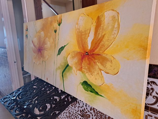 Cuadro pintado flores amarillas