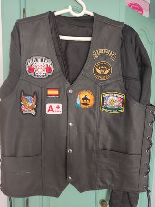 Chaqueta cuero sin mangas motos