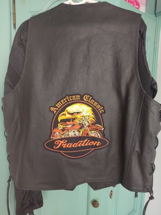 Chaqueta cuero sin mangas motos