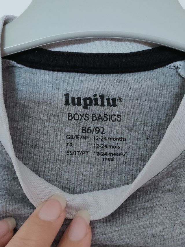 T-shirt de manga comprida Cinzento e Branco Lupilu