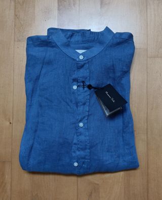 Camisa chico azul cuello Mao, talla M