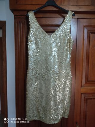 Vestido de fiesta de lentejuelas dorado talla s