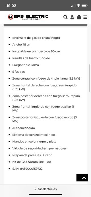 ‼️ OFERTA, ENCIMERA CRISTAL-GÁS 5F 30% ‼️