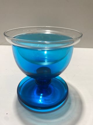 6 COPAS MARISCO POSTRE VINTAGE CRISTAL AZUL+TAPADE