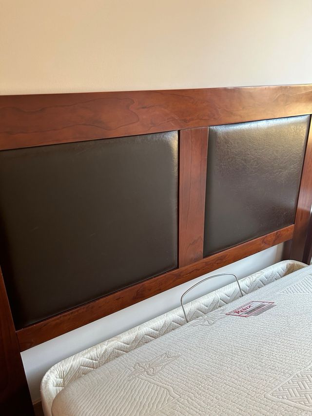 Cabecero de madera + piel marron 183cm