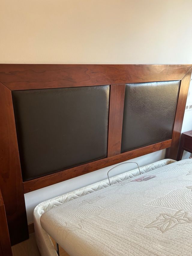 Cabecero de madera + piel marron 183cm