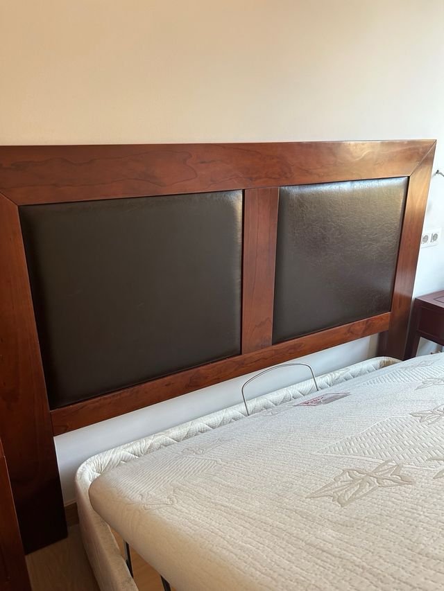 Cabecero de madera + piel marron 183cm