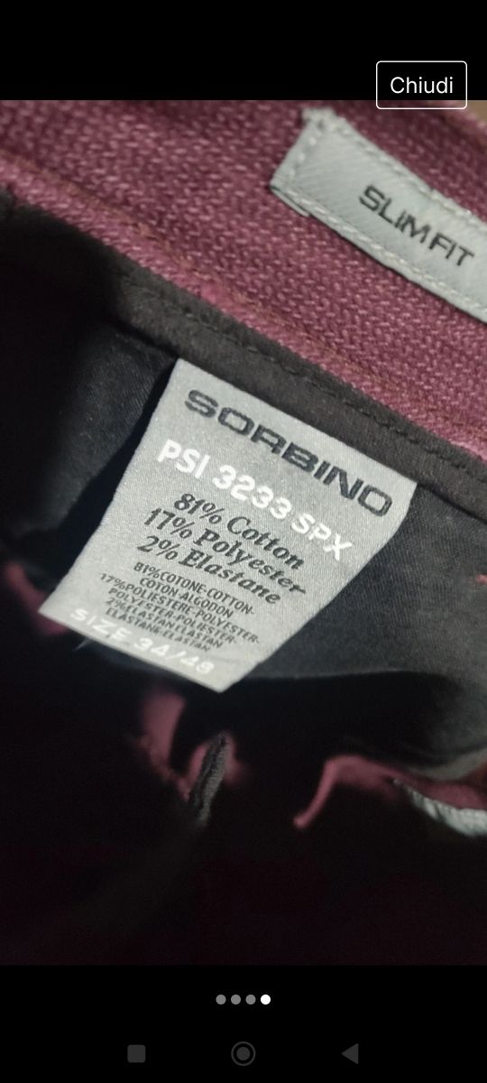 Pantalone uomo sorbino bordeaux
