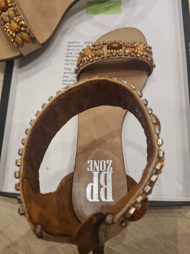 SANDALI DONNA in vitello marrone+pietre TAGLIA 38