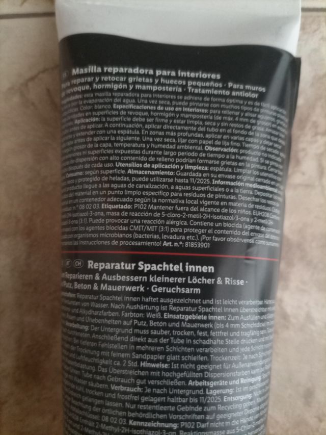 Masilla reparadora para grietas blanco