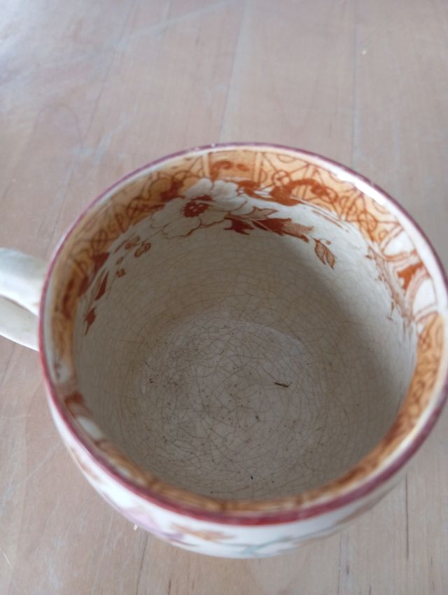 Taza antigua Opaque de Sarreguemines y dos platito