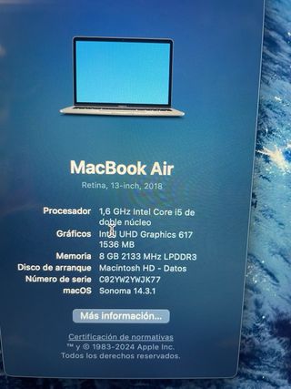 Macbook air 13 pulgadas 256g 2018
