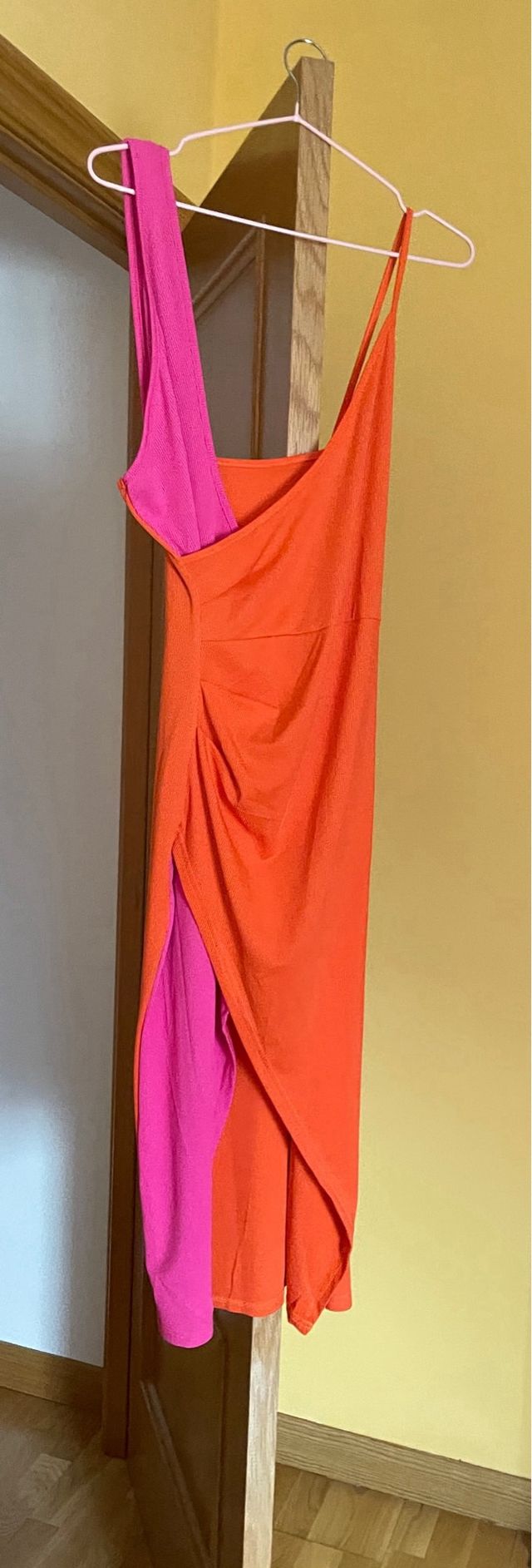Vestido bicolor naranja y rosa 