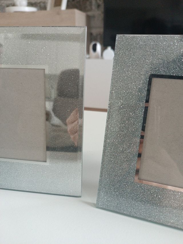 pack 2 marcos fotos plateado con brillantina