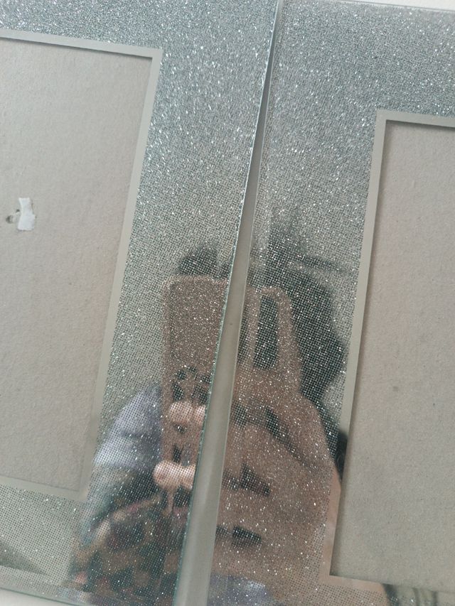 pack 2 marcos fotos plateado con brillantina