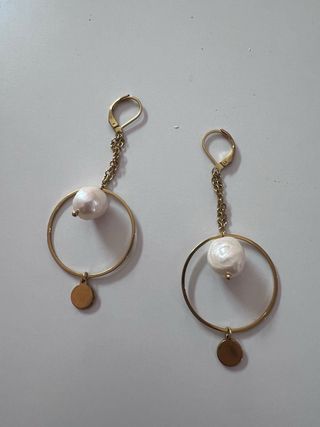 Pendientes largos perlas y oro 14k