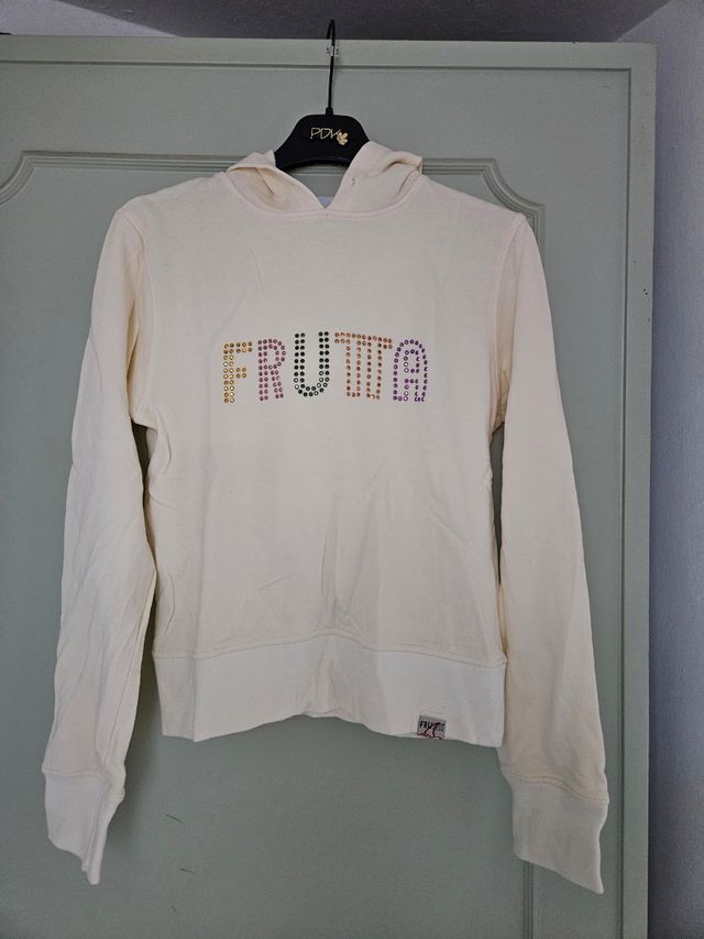 Felpa color panna con cappuccio