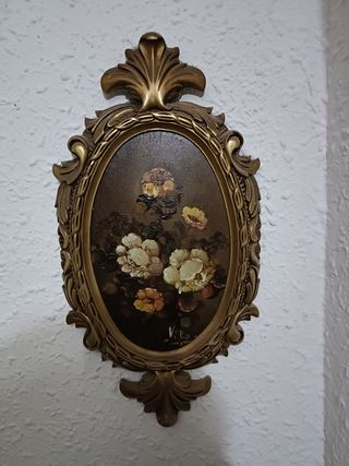 Cuadro antiguo al oleo de flores pintado a mano.