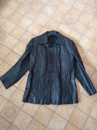 Giacca pelle nero vintage 1970s (size Small)