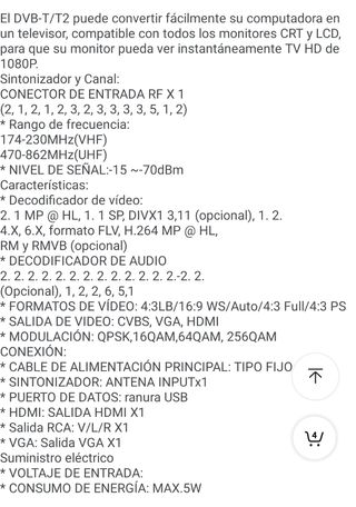 TDT HD. Salida VGA monitor HDMI. USB. Con Mando