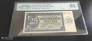 Billete 25 Pesetas 1936 PMG 65 EPQ